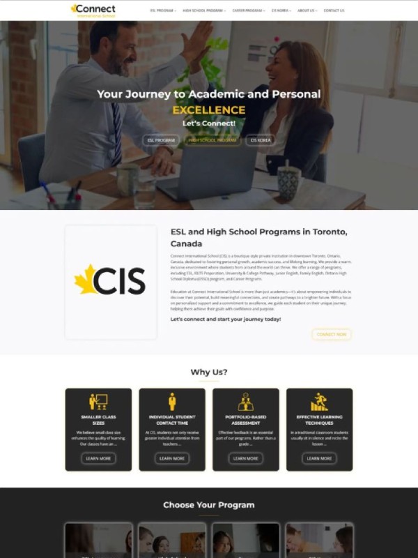 Custom WordPress website for Connect International School developed by IBWeb